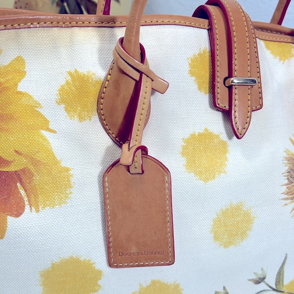 🦆 DOONEY & BOURKE YELLOW FLORAL DAHLIA VARIABILIS SHOPPER TOTE CANVAS LEATHER - Picture 3 of 10